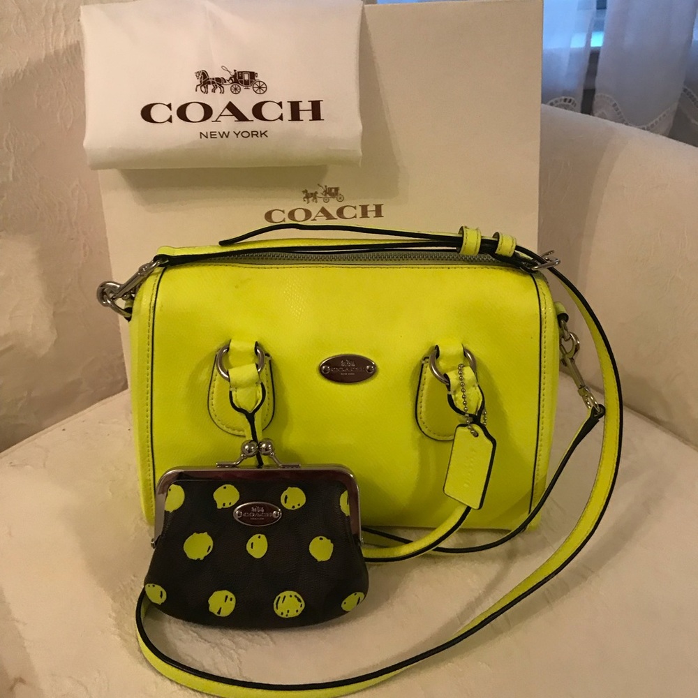 Coach Neon Yellow Bennet plus HTF Coin Purse